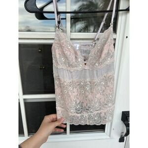 Clo Intimo Pink Grey Floral Lace Mesh Camisole Top Sheer Coquette Fairycore